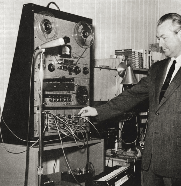 Harald Bode demonstrating the Audio System Synthesiser